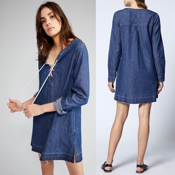 Sanctuary Dresses & Skirts - NWT Sanctuary Faith Lace Up Denim Shift Dress Blue